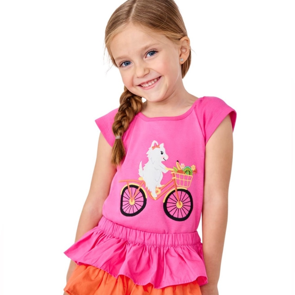 Gymboree Girls Embroidered Bike Flutter Top - Festive Fruit - Iced Berry 10